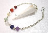Show details for Scolecite Faceted pendulum with chakra chain Picture of Scolecite Faceted pendulum with chakra chain