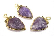 Show details for Amethyst Gold Bezel Arrowhead pendant Picture of Amethyst Gold Bezel Arrowhead pendant
