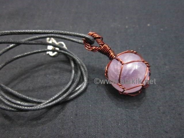 Picture of Amethyst Copper Wire Wrapped Ball pendant with cord