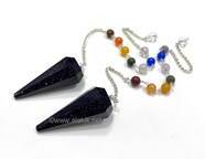 Show details for Blue Sandstone Pendulums with Chakra Chain Picture of Blue Sandstone Pendulums with Chakra Chain