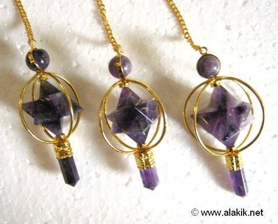 Picture of Amethyst Spinning merkaba Golden plated Pendulum