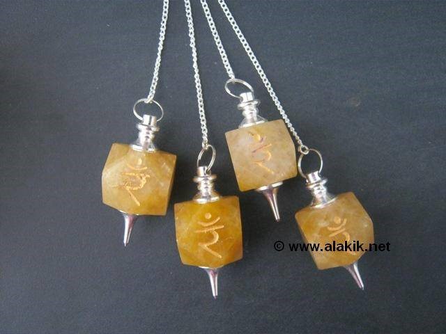 Picture of Golden Quartz Solar Plexus Chakra Engrave Pendulum