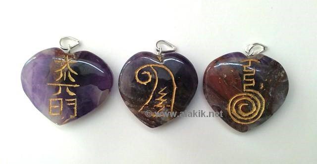 Picture of Amethyst Reiki 1 & 2 Heart Pendant Set