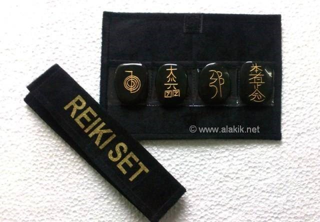Picture of Black Jasper Usai Reiki Set with Velvet Purse