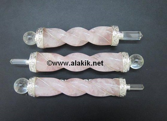 Picture of Rose Quartz twisted wire-wrapped Healing Stick