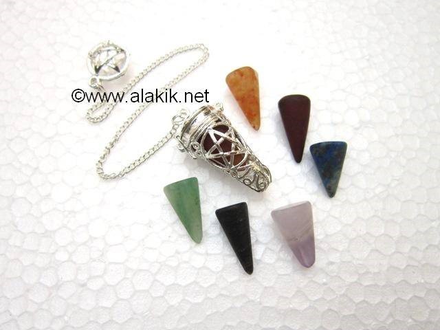 Picture of Chakra pentacle Small Chamber pendulum with chakra cones