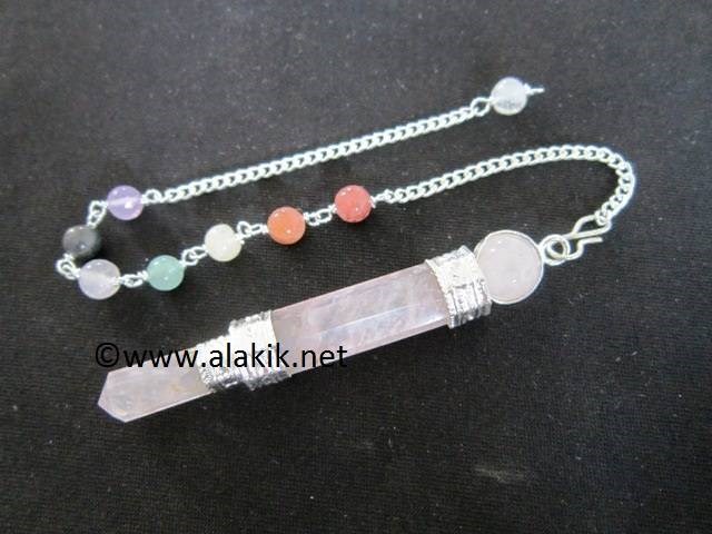 Picture of Rose Qtz 3pc Wand Pendulum w/.Chakra Chain