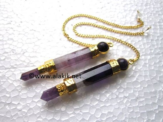 Picture of Amethyst 3pc Golden Plated Wand Pendulum