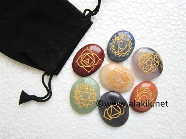 Picture of Chakra engrave oval set with pouch