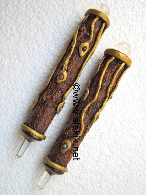 Picture of Tree Wood Healing with hanging 7 chakra cabs 