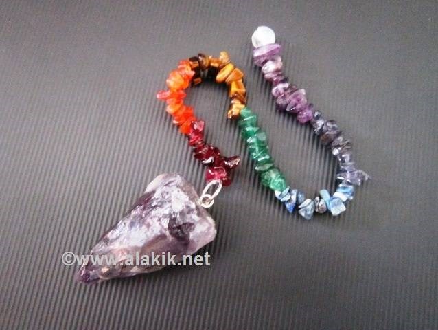 Picture of Raw amethyst pendulum with chakra chips chain