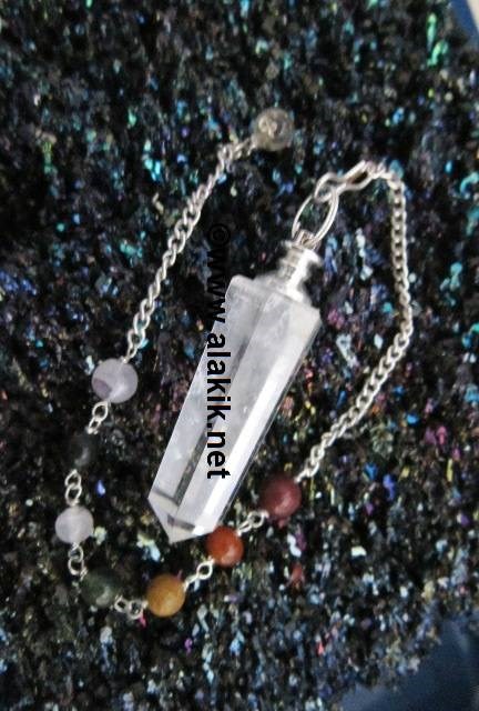 Picture of Crystal quartz obelisk pendulum with chakra chain