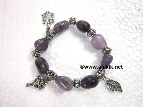 Picture of Amethyst Tumble Elastic Bracelet with hanging charams