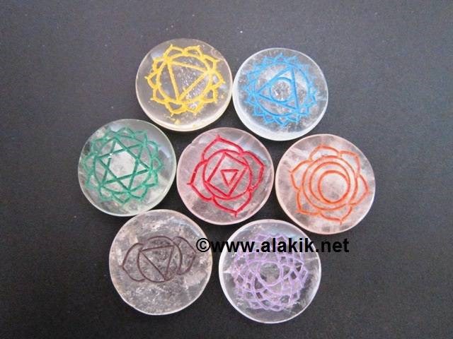 Picture of Crystal Quartz engrave chakra Colourful  disc set