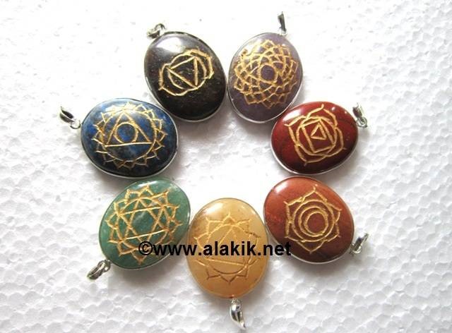 Picture of 7 Chakra Engrave oval Ring Pendant Set