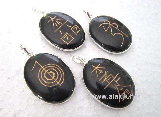Picture of Black Jasper Oval Usai Reiki ring pendant set