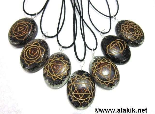 Picture of Engrave Chakra Black Tourmaline Orgone Oval Pendant Set