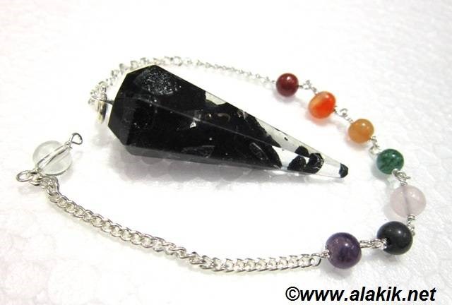 Picture of Black Tourmaline Orgone Pendulum with chakra chain