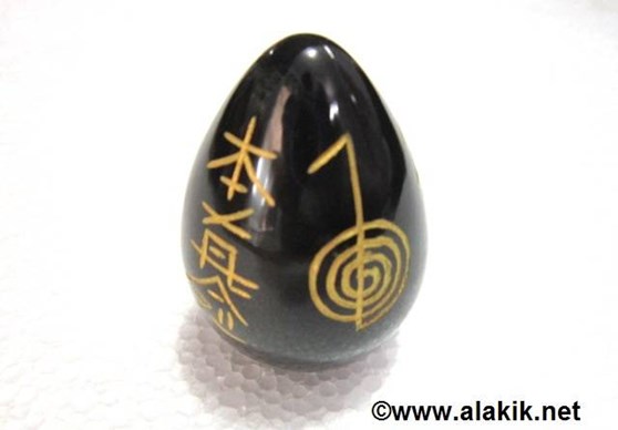 Picture of Black Agate Engrave Usai Reiki Egg