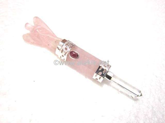 Picture of Rose Quartz Mini Angel Wand with garnet