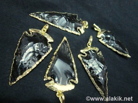 Picture of Black Obsidian Electro plated arrowhead pendant