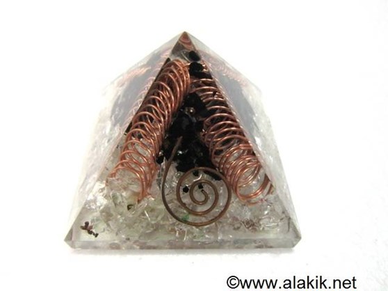 Picture of Crystal Quartz Tourmaline Orgone Pyramid with coopper spring