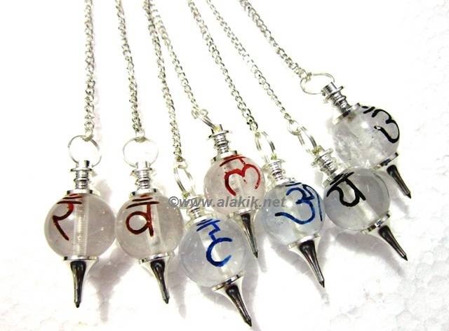 Picture of Crystal Quartz Colourful Sanskrit Silver Ball Pendulum Set