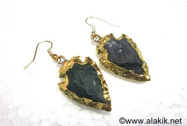 Picture of Black Obsidian Eletroplated Arrowhead Earrings