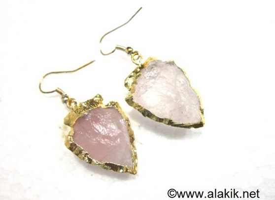 Picture of Rose Quartz Eletroplated Arrowhead Earrings