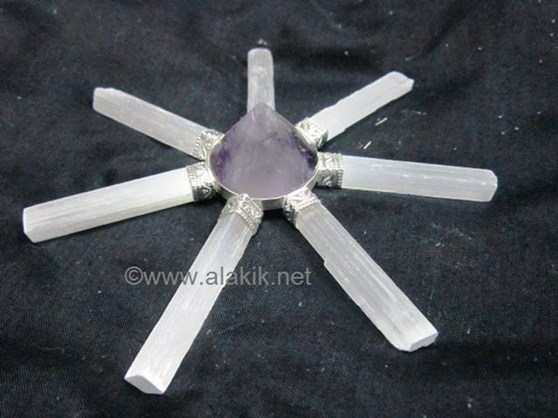 Picture of Amethyst Selenite Pyramid 7 Points Energy Generator for reiki healing