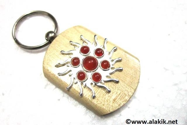 Picture of Red Cornelian Sun Wooden Keyring