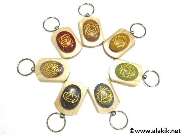 Picture of Chakra Engrave Oval Wooden keyring Set