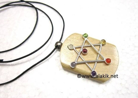 Picture of Chakra Pentacle Wooden Pendant