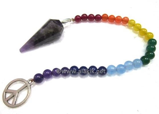 Picture of Amethyst Pendulum with Beaded Chakra YinYan Chain