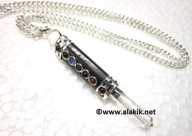 Picture of Black Tourmaline 7 chakra Healing wand cum pendulum cum pendant