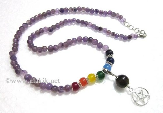 Picture of Amethyst beads Chakra Penctacle Star Necklace