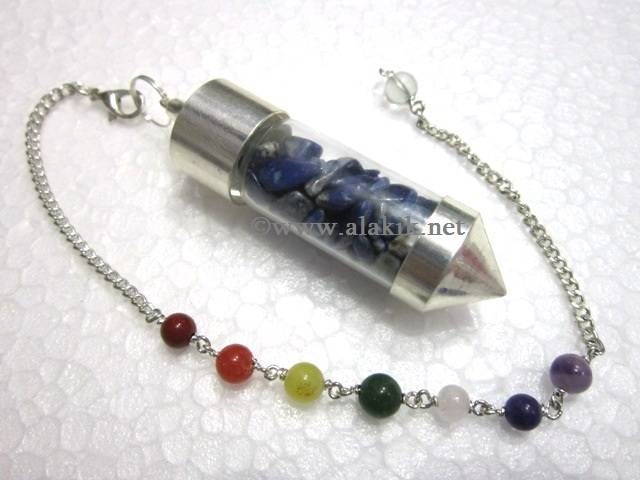 Picture of Lapis Lazuli Chips Chamber Pendulum with chakra chain