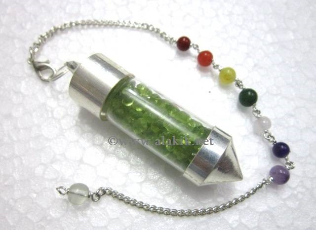 Picture of Peridot Chips Chamber Pendulum with chakra chain