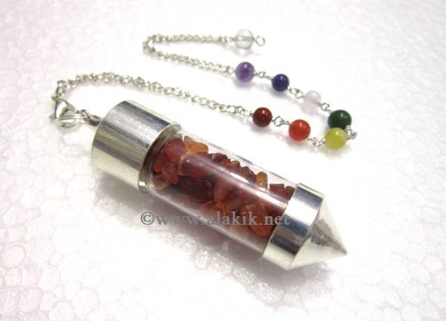 Picture of Red Cornelian Chips Chamber Pendulum with chakra chain