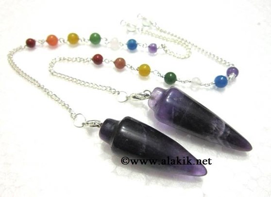 Picture of Amethyst Bullet Pendulum with chakra chain