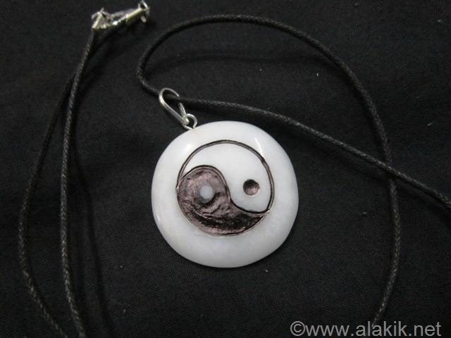 Picture of Snow Quartz Engrave YinYang Pendant with cord