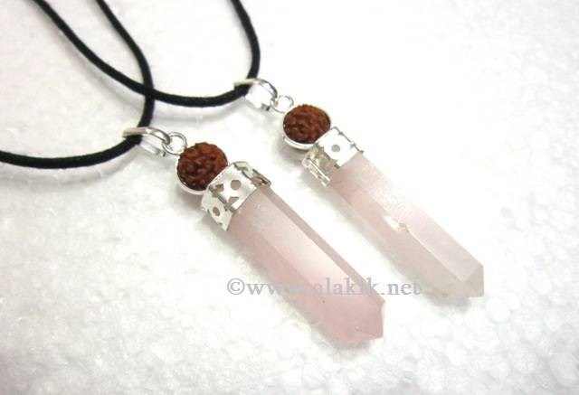 Picture of Rose Quartz Rudraksha 2pc Cap Pencil with cord