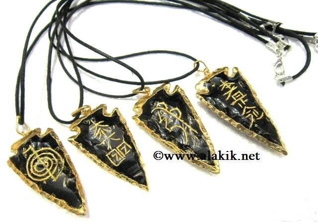 Picture of Black Obsidian Electroplated USAI Arrowhead Pendant Set
