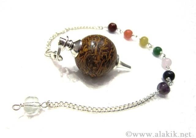 Picture of Calligraphy Stone Ball Pendulum with Chakra chain