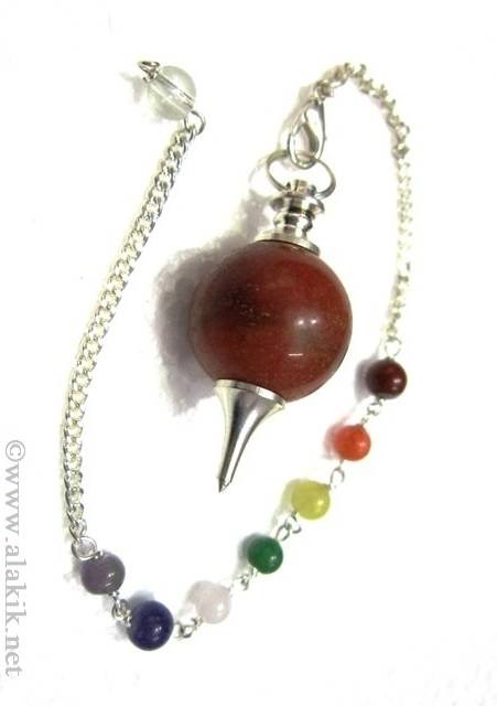 Picture of Peach Aventurine Ball Pendulum with Chakra chain