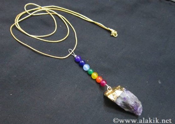 Picture of Amethyst Gold Electro plated Natural Point Chakra Beaded pendant with chain