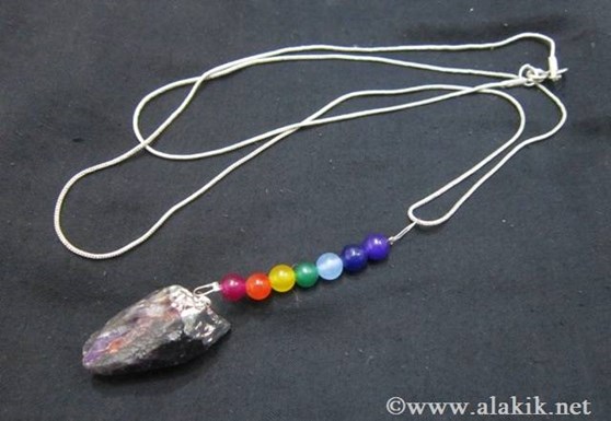 Picture of Amethyst Silver Electro plated Natural Point Chakra Beaded pendant with chain