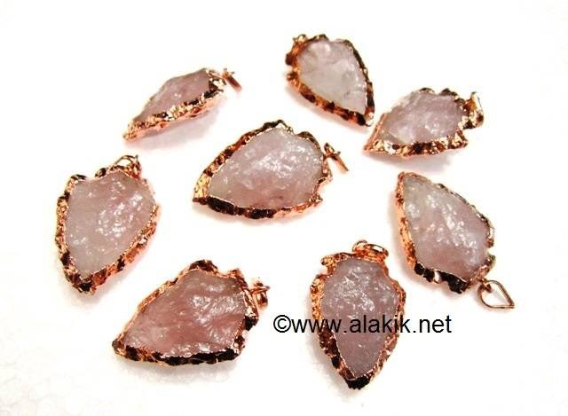 Picture of Rose Quartz Bronze Electroplated Arrowhead Pendant