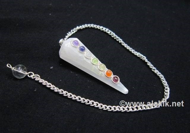 Picture of Selenite pendulum with chakra cabs
