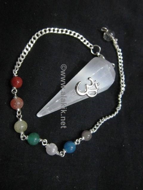 Picture of Selenite 6 facet pendulum with OM chakra chain